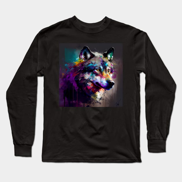 Glitched Wolf Long Sleeve T-Shirt by Newtaste-Store